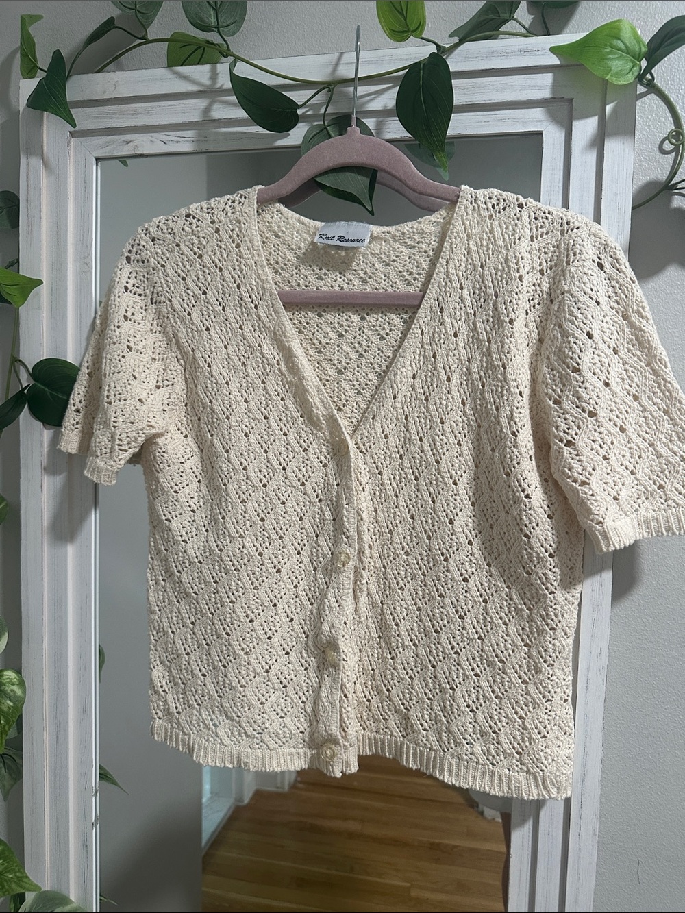 Knit Resources Cream Openwork Knit Button Cardigan